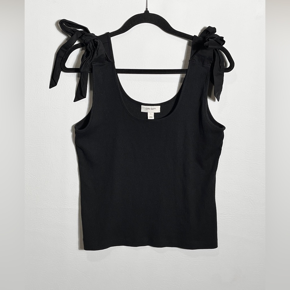 On 34th Elegant Black Tank Top with Bow Straps Large